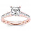 14K Rose Gold 1.50 Ct Natural Princess Cut Diamond Solitaire Engagement Ring