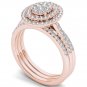 Solid 14K Rose Gold 0.62 Ct Round Cut Diamond Cluster Engagement Ring Set