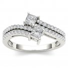 0.75 Ct Solid 14K White Gold Princess Cut Diamond Two Stone Engagement Ring 0.75 Ct Solid 14K White Gold Princess Cut Diamond Two Stone Engagement Ring