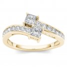 Solid 14K Yellow Gold 1.00 Ct Princess Cut Diamond Two Stone Engagement Ring