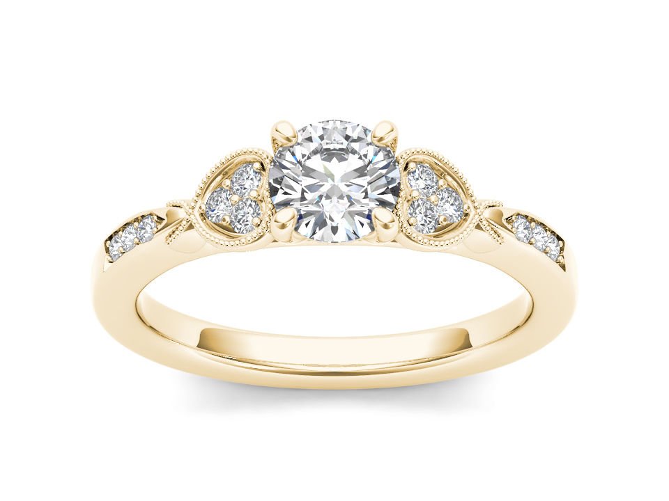 14k Yellow Gold 0.75 Ct Round Cut Diamond Classic Three Stone Engaement Ring HI