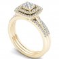 0.50 Ct 14K Yellow Gold Natural Round Cut Diamond Cluster Engagement Ring Set