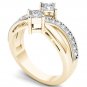 Solid 14K Yellow Gold 0.75 Ct Princess Cut Diamond Two Stone Engagement Ring