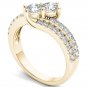 Genuine 14K Yellow Gold 1.00 Ct Round Cut Diamond Two Stone Engagement Ring