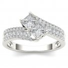 1.00 Ct Solid 14K White Gold Princess Cut Diamond Two Stone Engagement Ring 1.00 Ct Solid 14K White Gold Princess Cut Diamond Two Stone Engagement Ring