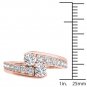 Genuine 14K Rose Gold 1.00 Ct Round Cut Diamond Two Stone Engagement Ring