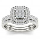 0.50 Ct 14K White Gold Natural Round Cut Diamond Cluster Engagement Ring Set