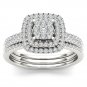 0.50 Ct 14K White Gold Natural Round Cut Diamond Cluster Engagement Ring Set