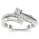 Genuine 14K White Gold 0.60 Ct Princess Cut Diamond Two Stone Engagement Ring Genuine 14K White Gold 0.60 Ct Princess Cut Diamond Two Stone Engagement Ring