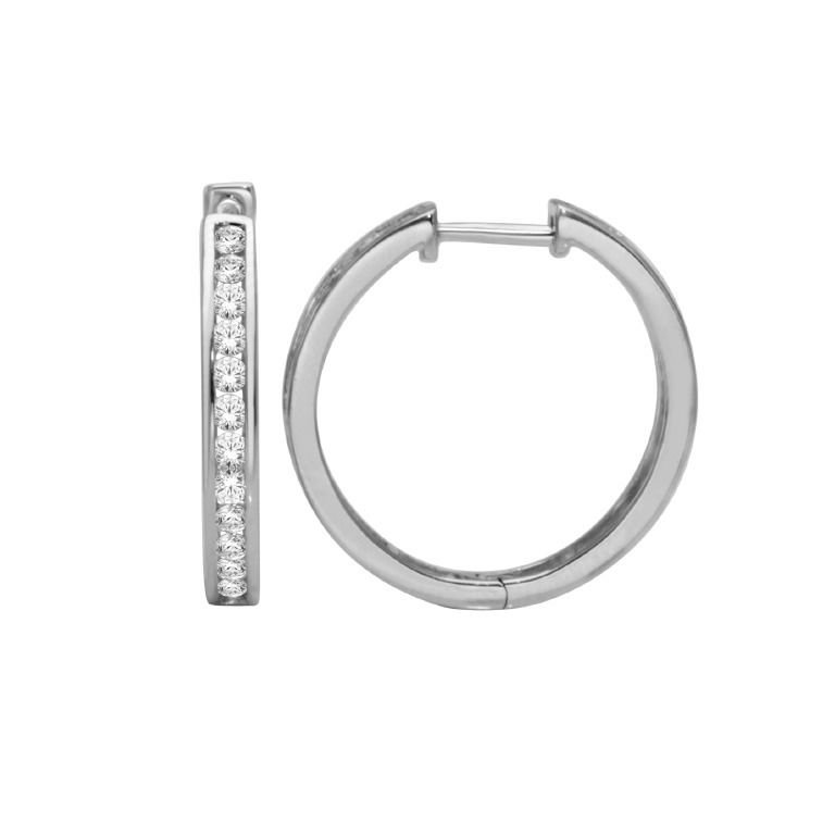 Solidl 925 Sterling Silver 0.75 Ct Round Cut Diamond Hoop Earrings HI I2