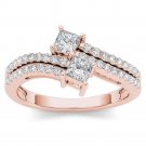 0.75 Ct Solid 14K Rose Gold Princess Cut Diamond Two Stone Engagement Ring 0.75 Ct Solid 14K Rose Gold Princess Cut Diamond Two Stone Engagement Ring