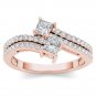 0.75 Ct Solid 14K Rose Gold Princess Cut Diamond Two Stone Engagement Ring