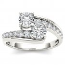 1.00 Ct Solid 14K White Gold Round Cut Diamond Two Stone Engagement Ring 1.00 Ct Solid 14K White Gold Round Cut Diamond Two Stone Engagement Ring