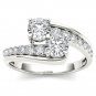 1.00 Ct Solid 14K White Gold Round Cut Diamond Two Stone Engagement Ring