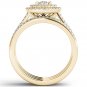 14K Yellow Gold 0.50 Ct Natural Round Cut Diamond Halo Engagament Ring Set