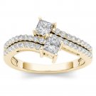 0.75 Ct Solid 14K Yellow Gold Princess Cut Diamond Two Stone Engagement Ring 0.75 Ct Solid 14K Yellow Gold Princess Cut Diamond Two Stone Engagement Ring