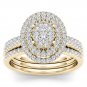 Solid 14K Yellow Gold 0.62 Ct Round Cut Diamond Cluster Engagement Ring Set