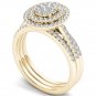 Solid 14K Yellow Gold 0.62 Ct Round Cut Diamond Cluster Engagement Ring Set