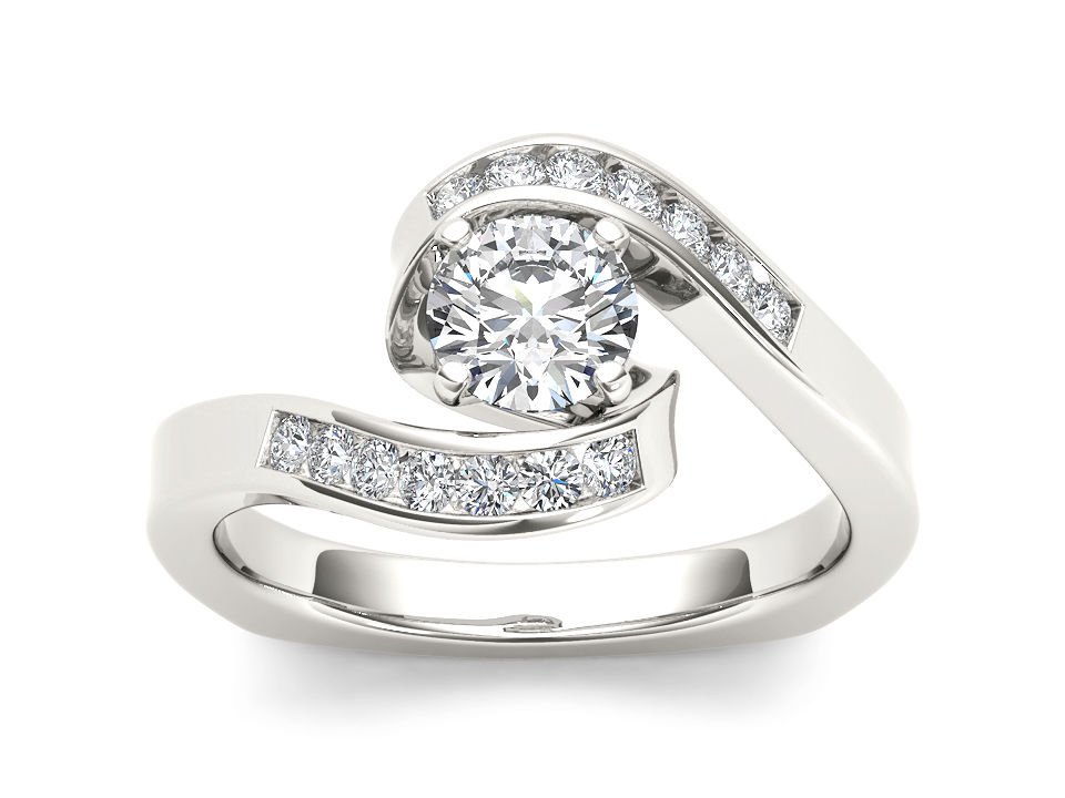 14k White Gold 0.75 Ct Round Cut Diamond Bypass Classic Solitaire Engaement Ring
