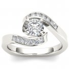 14k White Gold 0.75 Ct Round Cut Diamond Bypass Classic Solitaire Engaement Ring
