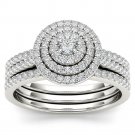 Solid 14K White Gold 0.62 Ct Round Cut Diamond Halo Engagement Ring Set