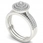 Solid 14K White Gold 0.62 Ct Round Cut Diamond Halo Engagement Ring Set
