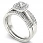 Solid 14k White Gold 0.62Ct Diamond Round Shaped Cluster Halo Engagement Ring