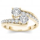 1.00 Ct Solid 14K Yellow Gold Round Cut Diamond Two Stone Engagement Ring