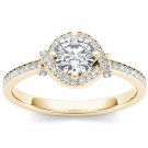 Solid 14k Yellow Gold 0.75Ct Natural Round Cut Diamond Halo Engaement Ring HI I2
