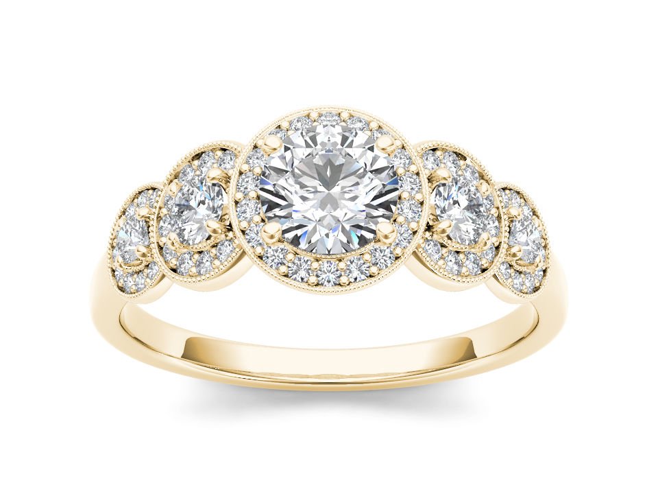 Real 14k Yellow Gold 1.00 Ct Natural Round Cut Diamond Halo Engagement Ring HI