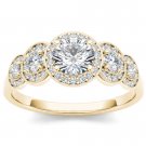 Real 14k Yellow Gold 1.00 Ct Natural Round Cut Diamond Halo Engagement Ring HI