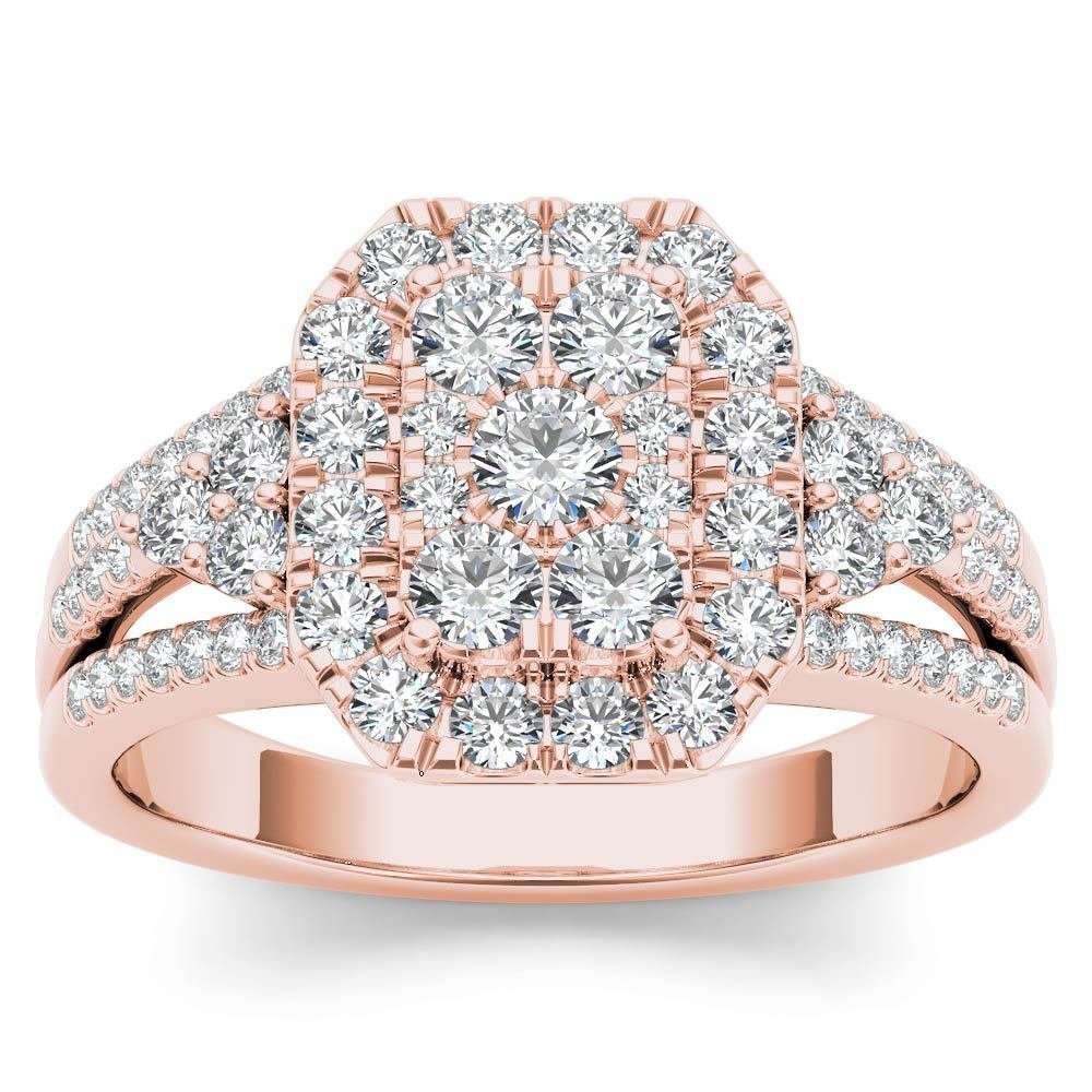 14k Rose Gold 1.00Ct Natural Diamond Halo Engagement Ring Set HI,I2