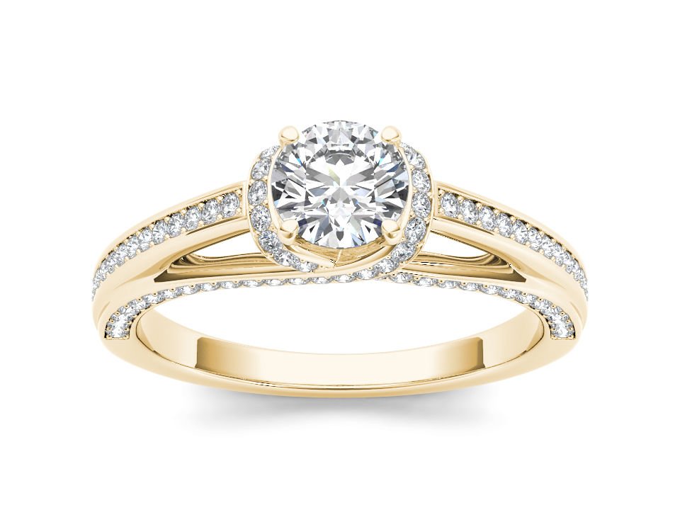 14k Yellow Gold 1.00 Ct Round Cut Diamond Classic Solitaire Halo Engagement Ring