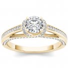 14k Yellow Gold 1.00 Ct Round Cut Diamond Classic Solitaire Halo Engagement Ring
