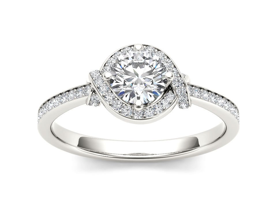 Solid 14k White Gold 0.75 Ct Natural Round Cut Diamond Halo Engaement Ring HI I2