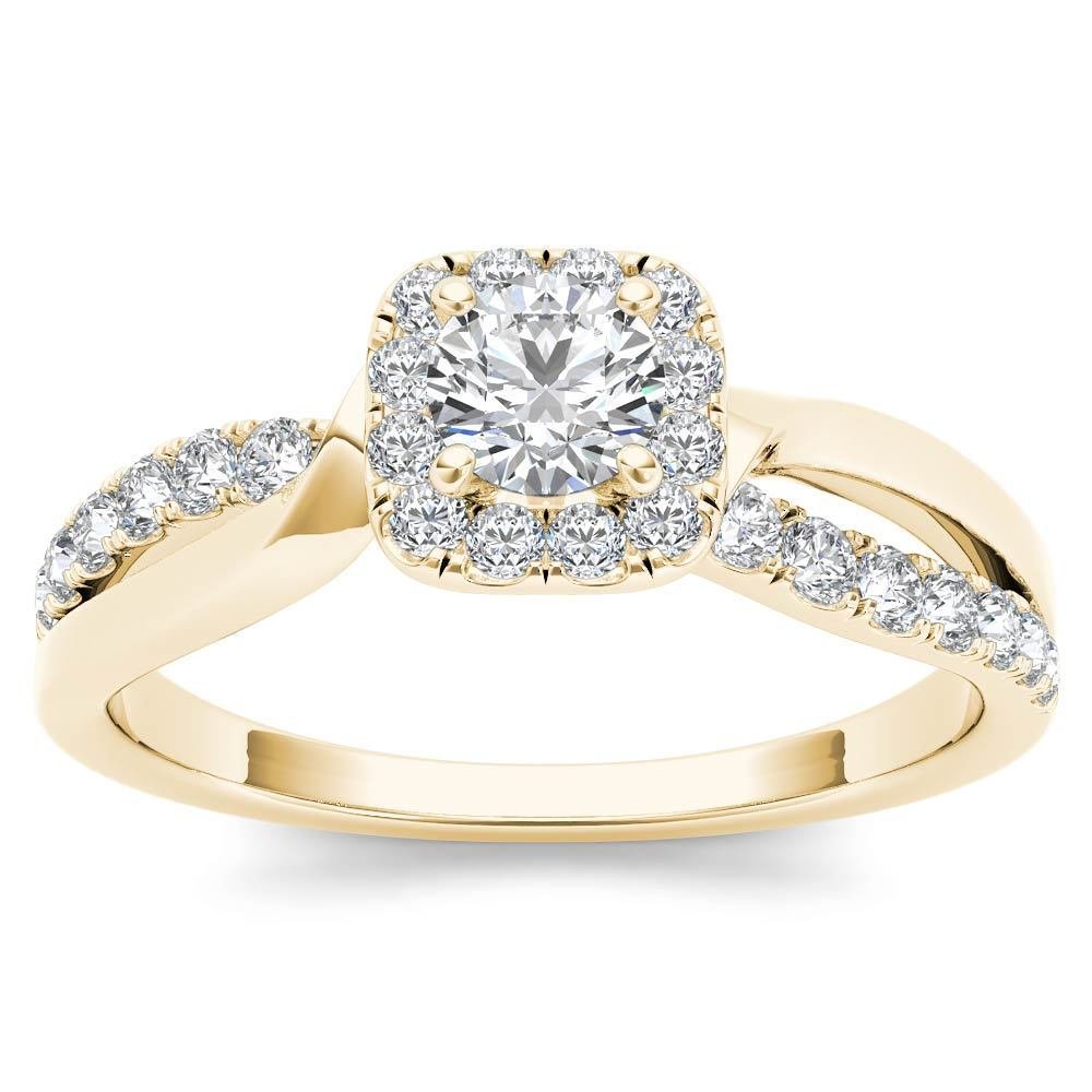 Solid 14k Yellow Gold 0.75Ct Diamond Halo Engagement Ring (HI,I2)