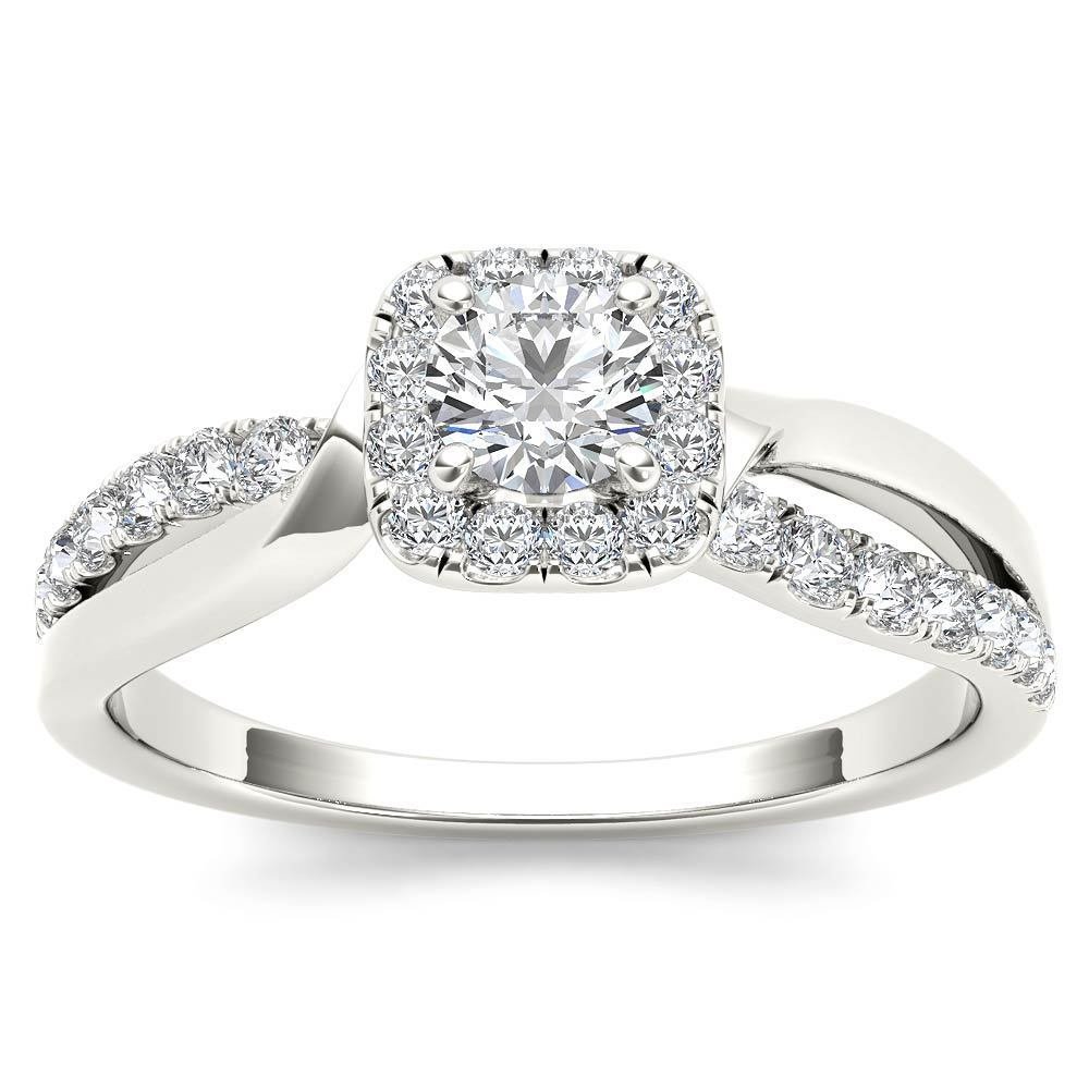 Solid 14k White Gold 0.75Ct Diamond Halo Engagement Ring (HI,I2)