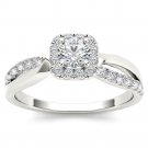 Solid 14k White Gold 0.75Ct Diamond Halo Engagement Ring (HI,I2)