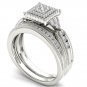 Solid 10k White Gold 0.50Ct Diamond Cluste Double Halo Engagement Ring Set HI,I2