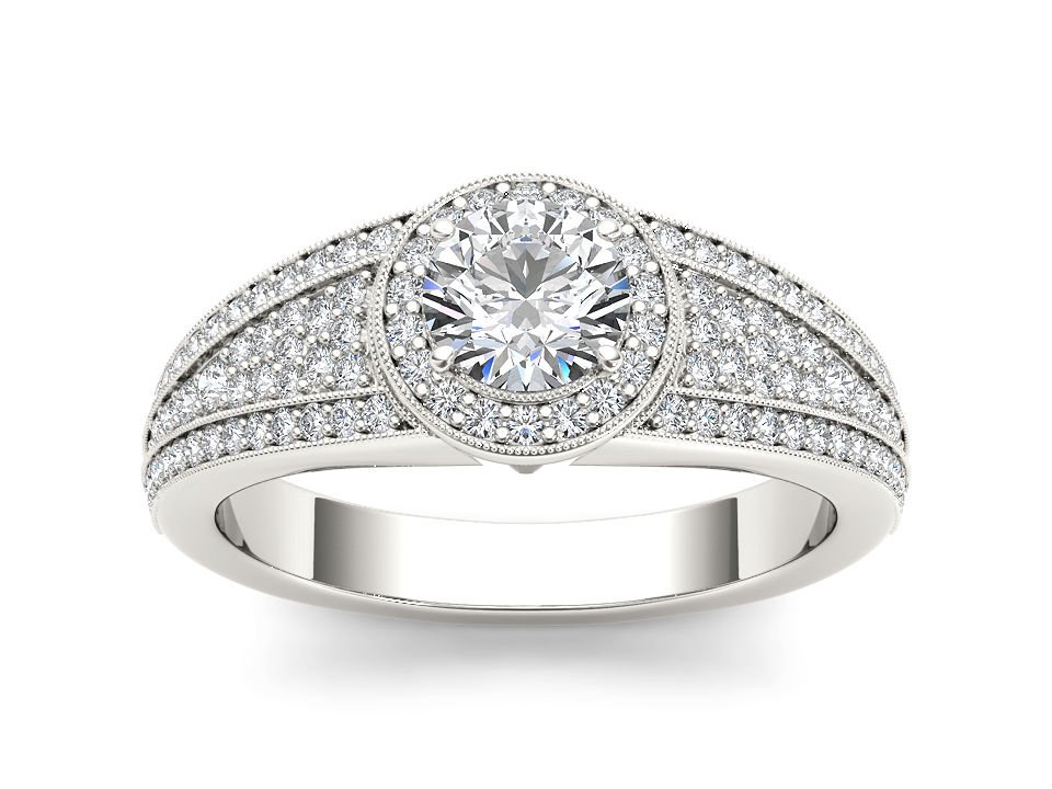 Real 14K White Gold 1.00 Ct Natural Round Cut Diamond Halo Engagement Ring HI I2