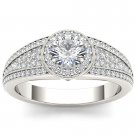Real 14K White Gold 1.00 Ct Natural Round Cut Diamond Halo Engagement Ring HI I2