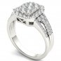 14k White Gold 1.00Ct Natural Diamond Cluster Halo Engagement Ring Set HI,I2