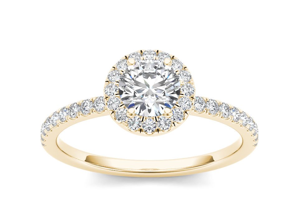 Genuine 14K Yellow Gold 0.75 Ct Natural Round Cut Diamond Halo Engagement Ring