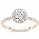 Genuine 14K Yellow Gold 0.75 Ct Natural Round Cut Diamond Halo Engagement Ring