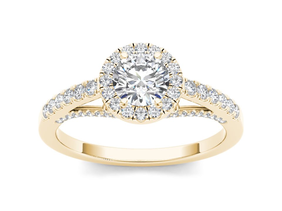 14K Yellow Gold 0.75 Ct Natural Round Cut Diamond Halo Engagement Ring HI I2