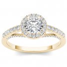 14K Yellow Gold 0.75 Ct Natural Round Cut Diamond Halo Engagement Ring HI I2