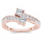 Solid 14K Rose Gold 1.00 Ct Princess Cut Diamond Two Stone Engagement Ring