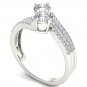 Solid 14K White Gold 1.00 Ct Round Cut Diamond Two Stone Engagement Ring