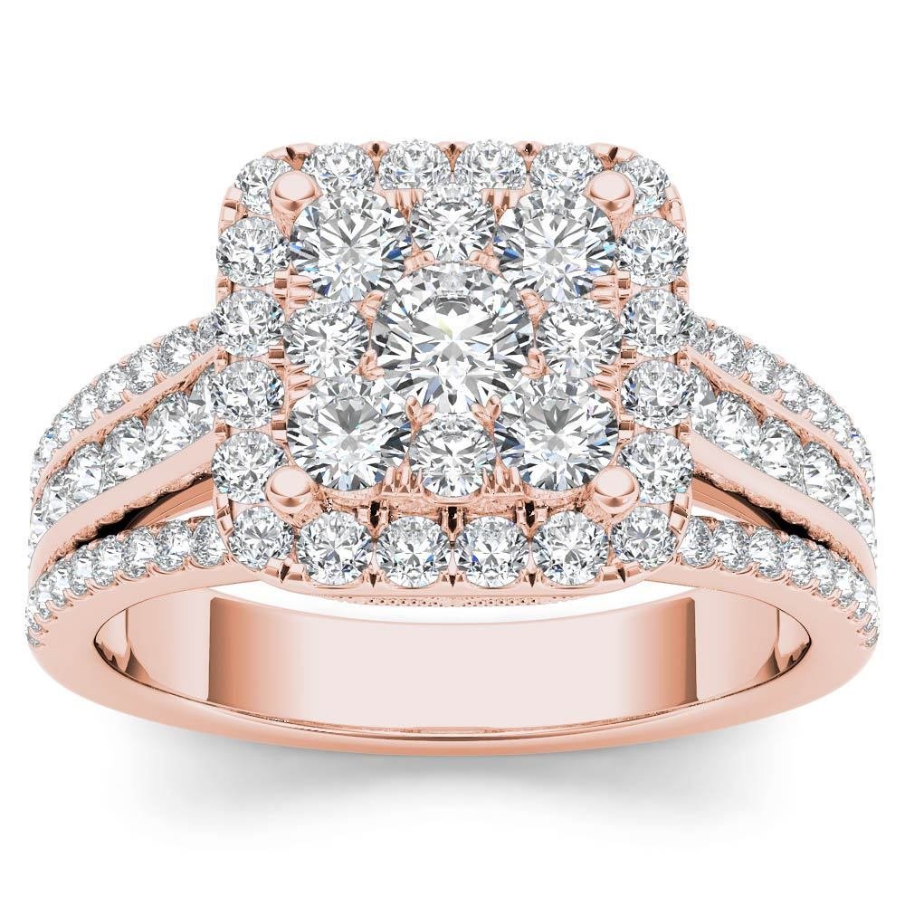 14k Rose Gold 1.50 Ct Natural Round Cut Diamond Halo Engagement Ring HI I2