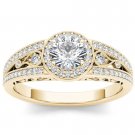 14K Yellow Gold 1.00 Ct Natural Round Cut Diamond Halo Vintage Engagement Ring 14K Yellow Gold 1.00 Ct Natural Round Cut Diamond Halo Vintage Engagement Ring